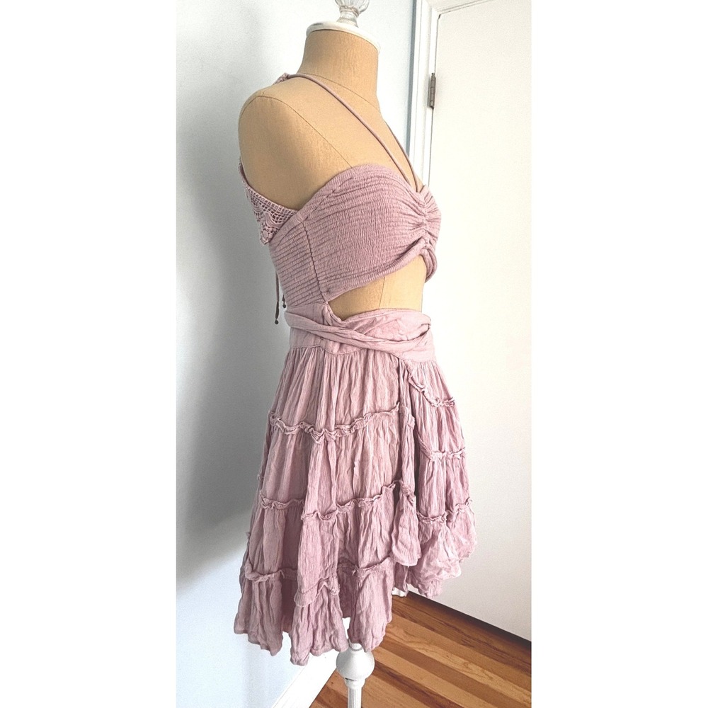 Free People Mini Dress Small Halter Crochet Summer Fairycore Beach Festival - Picture 3 of 9